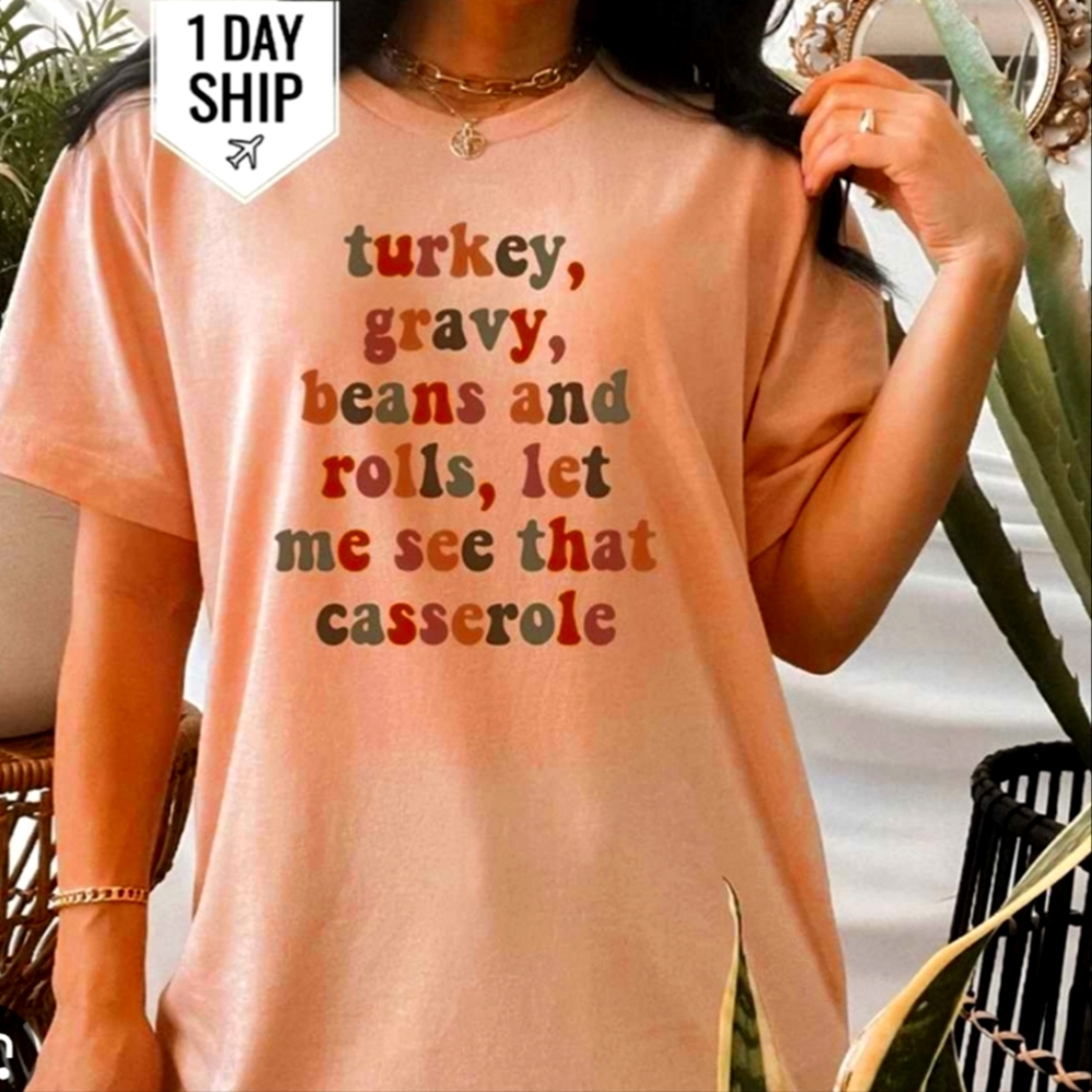 THANKSGIVING  Short Sleeve T-Shirt Size XL Peach Brown‎ Turkey Gravy
